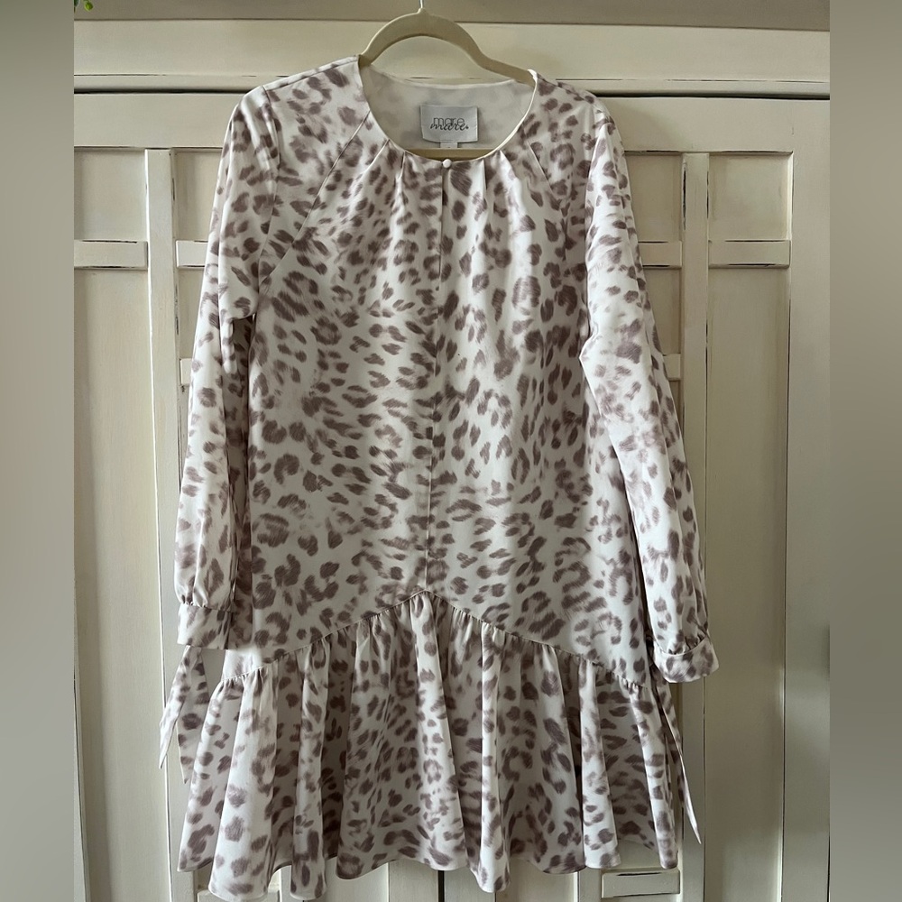 Mare mare, size S animal print dress, drop hem, long sleeve with ties